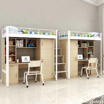 Bunk Bed With 2 Desks, 2 Bunk Bed With Desk, Bunk Bed With Desk For Small Room, Bunk Bed Murphy Bed, School Dormitory Room, Bunk Bed Desk, Bunk Bed Double, Loft Bed With Wardrobe, Double Bunk Bed