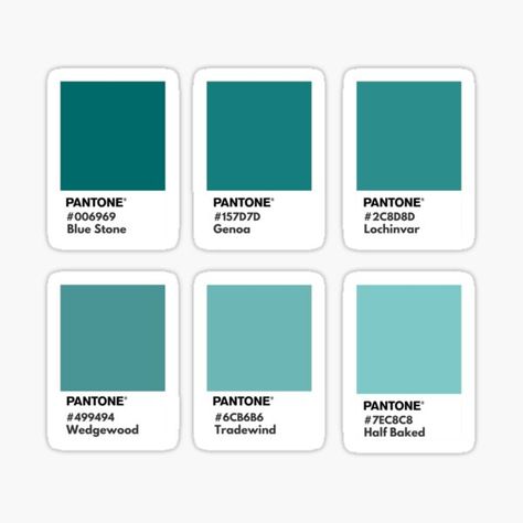 a selection of teal tones Pantone Stickers, Green Pantone, Aesthetic Pleasing, Teal Palette, Pantone Green, Pantone Color Chart, Material Board, Hex Codes, Bluish Green