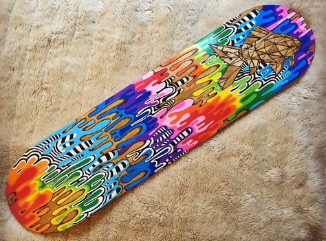 Drippy Deck by Brownflower. Canadian maple wood, Element brand skateboard deck painted using Posca Pens Posca Skateboard, Painted Skateboard Decks, Skateboard Painting, Skateboard Ideas, Wood Element, Painted Skateboard, Custom Skateboard Decks, Longboard Design, Skateboard Deck Art