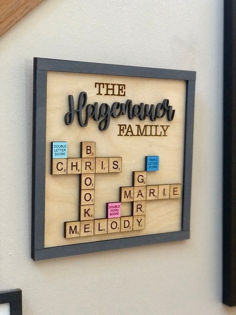 Scrabble Tile Crafts Diy, Scrabble Christmas Ornaments, Scrabble Tile Wall Art, Scrabble Tile Crafts, Scrabble Crafts, Scrabble Wall Art, Scrabble Wall, Homemade Signs, Scrabble Art