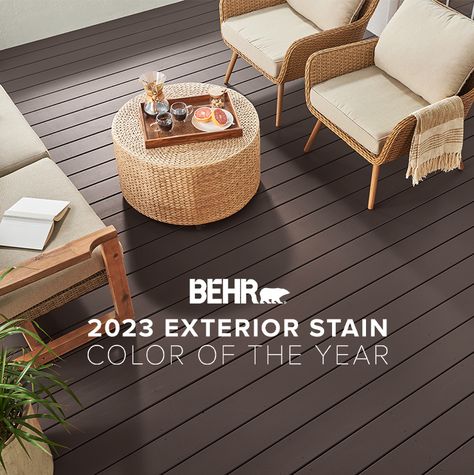 Dark Brown Deck Paint, Behr Deck Paint, Exterior Stain Colors, Deck Paint Colors, Fence Paint Colours, Behr Exterior Paint, Deck Stain Colors, Solid Stain Colors, Exterior Wood Stain