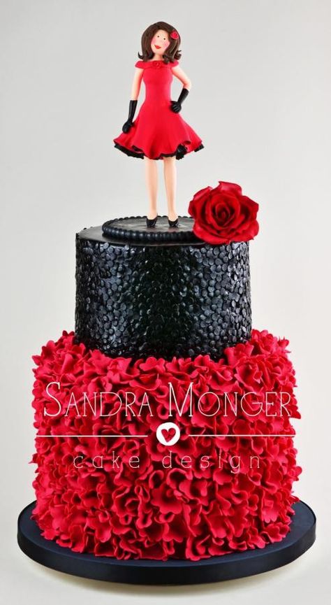 Lady in Red - Cake by Sandra Monger Cake Secrets, Cake For Mom, Birthday Cake For Women, Cake For Women, Sequin Cake, Red Birthday Cakes, Bakery Art, Chris De Burgh, Birthday Cake For Mom