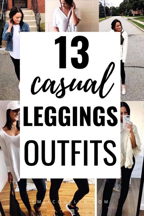 13 Ways to wear leggings for fall | Casual leggings outfit Casual Summer Outfits With Trainers, Plus Size Outfit With Leggings, Leggings Walking Outfit, Let Her Leggings Outfit, Cute Casual Leggings Outfit Fall, Hoody Leggings Outfit, Casual Outfits For Women Leggings, Leggings With Ankle Socks, Black Leggings Outfit Fall Plus Size