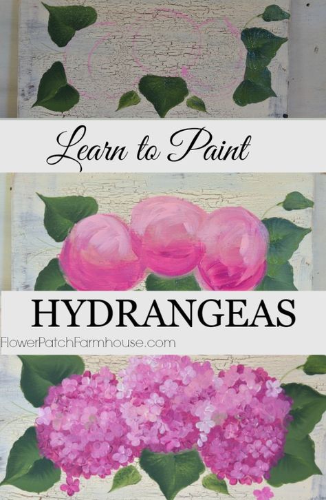 How to Paint Hydrangeas, a tutorial on hand painting these lovely blooms, complete with video, FlowerPatchFamrhouse.com Paint Hydrangeas, Hydrangea Painting, Flowers Painted, Acrylic Painting Techniques, Painting Lessons, Hand Painting, Painting Tips, Learn To Paint, How To Paint