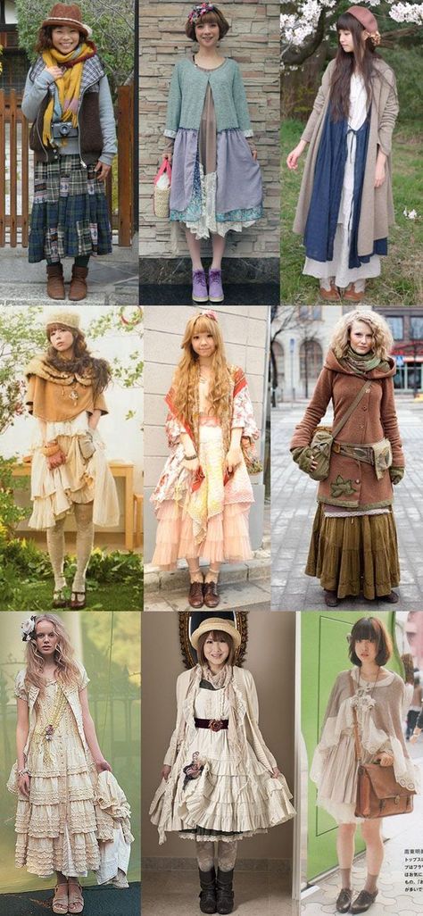 Layering - keeps you warm, covers up stains and tears, gives you style and expresses your personality!! Kei Fashion, Mori Fashion, Mode Hippie, Mori Girl Fashion, Forest Girl, Pink House, Skirt Maxi, Magnolia Pearl, Vestidos Vintage