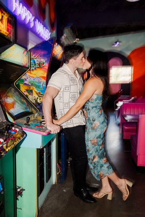 Hudson Valley Wedding Photographers | engagement photos at a bar? ✔️ engagement photos at an arcade? ✔️ engagement photos at a bar arcade? ✔️ | Instagram Skating Rink Engagement Photos, Nerdy Couple Photoshoot, Retro Diner Engagement Photos, Retro Engagement Photoshoot, Arcade Wedding Photos, Quirky Engagement Photos, Arcade Couple Pictures, Edgy Engagement Photos, Arcade Engagement Photos