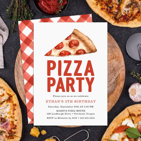 Watercolor Pizza Party Birthday Party Invitation #zazzle #weddinginvitations #birthdayinvitations #babyshowerinvitations #zazzleinvitations #monogram #businesscards #graduation #homedecor Pizza Themed Birthday Party, Outdoor Pizza Party, Pizza Party Birthday, Valentine Pizza, Pizza Party Invitations, Party Pizza, Red Typography, Trendy Typography, Pizza House