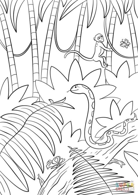 25+ Creative Photo of Jungle Coloring Pages . Jungle Coloring Pages Jungle Scene Coloring Page Free Printable Coloring Pages #coloringpages #coloring Letter J Activities, Letter J Crafts, Jungle Coloring Pages, Jungle Drawing, J Craft, Deco Jungle, Abc Coloring Pages, Jungle Scene, Preschool Letters