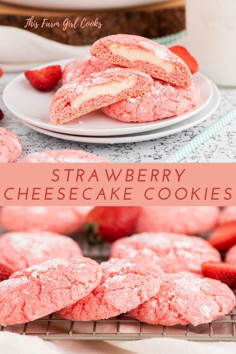 Strawberry Cake Cookies, Strawberry Cake Mix Cookies, Cheesecake Cookies Recipes, Bake Sale Treats, Strawberry Cake Easy, Cake Mix Cookie, Best Brunch Recipes, Pink Desserts, Bake Sale Recipes