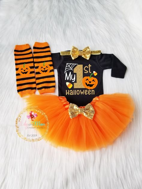 1st Halloween Pumpkin, Girl Smash Cake, Tulle Outfit, Smash Cake Outfit, Cake Outfit, Etsy Clothing, Halloween Bodysuit, Orange Birthday, Baby Halloween Outfits