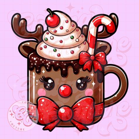 Candy Cane Clipart, Hot Chocolate Cup, Christmas Hot Chocolate, Mug Png, Kawaii Christmas, Christmas Sublimation, Christmas Drawing, Reindeer Christmas, Winter Pictures