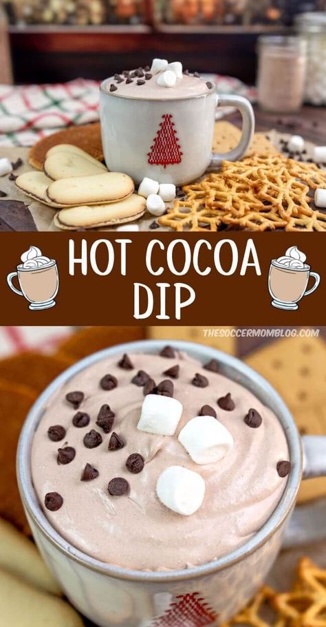 This 3-ingredient hot chocolate dip is a light and fluffy dessert dip that tastes just like a cup of hot cocoa! You get all the flavors of hot chocolate in this easy three-ingredient dip recipe! Try it at your next Christmas party, or a fun treat to enjoy anytime this winter season. Put this on your holiday season dessert menu! Hot Cocoa Dip Recipe, Hot Chocolate For A Crowd, Hot Chocolate Dip Recipe, Hot Cocoa Dip, Hot Chocolate Dip, Cocoa Dip, Chocolate Dip Recipe, Hot Cocoa Party, Cup Of Hot Cocoa