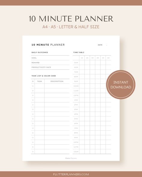 10 Minute Planner Printable Minimalist Time Management - Etsy | Printable Planner by  Robert Flores Time Boxing Planner Printable, 10 Minute Planner Printable, Time Boxing Planner, 10 Minute Planner, Pomodoro Time, Time Boxing, Time Management Planner, Weekly Planner Free Printable, Etsy Planner