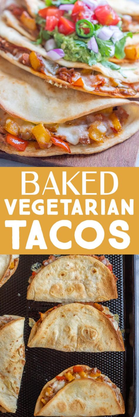 These delicious Baked Vegetarian Tacos are made with fresh summer veggies and baked to crispy perfection in the oven! They're easy to make and can be assembled ahead of time so they are great for meal prep and freezer friendly! #vegetariantacos #bakedtacos #crispytacos #vegetariandinner #healthyrecipe Vegan Baked Tacos, Healthy Vegetarian Meal Prep, Lent Meals, Vegetarian Tacos Recipes, 2024 Meals, Plant Based Meal Planning, Lent Recipes, Baked Veggies, Vegetarian Meal Prep