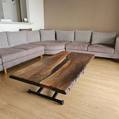 Coffee Table Convert To Dining Table, Retractable Table, Coffee Table Alternatives, Table Retractable, Convertible Table, Table Foldable, Epoxy Wood Table, Dining Table In Living Room, Live Edge Dining Table