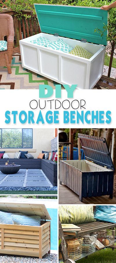 DIY Outdoor Storage Benches • Lots of great ideas & tutorials! For the Horse Trailer. :) Diy Bank, Diy Outdoor Storage, Small Outdoor Patios, Outdoor Storage Bench, Diy Storage Bench, Storage Benches, Cheap Patio, Dekor Diy, Budget Patio