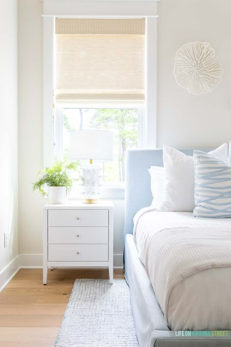 Wayfair Coastal Furniture Finds & Way Day Sale Picks Coastal Bedroom Modern, Beach House Ceiling, Best Coastal Paint Colors, Blue Upholstered Bed, Display Shells, Florida Bedroom, Beach House Bedrooms, Beach Decor Living Room, Coastal Paint Colors