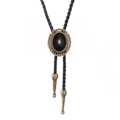 PRICES MAY VARY. SUPERIOR QUALITY - The black agate Stone Bolo Tie is made of ancient silver plated alloy, nikle free, no cadmium, lead, and the black string is made of high quality genuine leather, fit for men or women, a special apparel accessory in your wardable MODERN DESIGN - Our western cowboy bolo tie necklaces measures leather rope length 42.5 inches, with endless slide and leather cord combinations, you can wear it as a traditional bolo tie firm to your neck for Minimalist Bola Wedding Bolo Tie Men, Black Agate Stone, Bolo Necklace, Braid Jewelry, American Western, Corporate Wear, Tie Necklace, Tie Men, Rope Cord