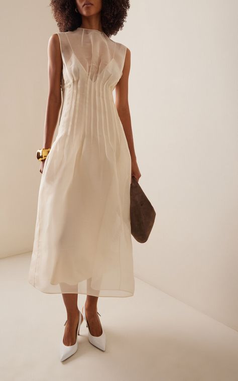 Luxury Pleated Silk Maxi Dress, Luxury Pleated Silk Dress, White Maxi Dress, Chic Off-white Silk Midi Dress, Khaite Dress, Linen Dresses Elegant, Khaite Mini Dress, Khaite White Dress, Blouse Dress Pattern