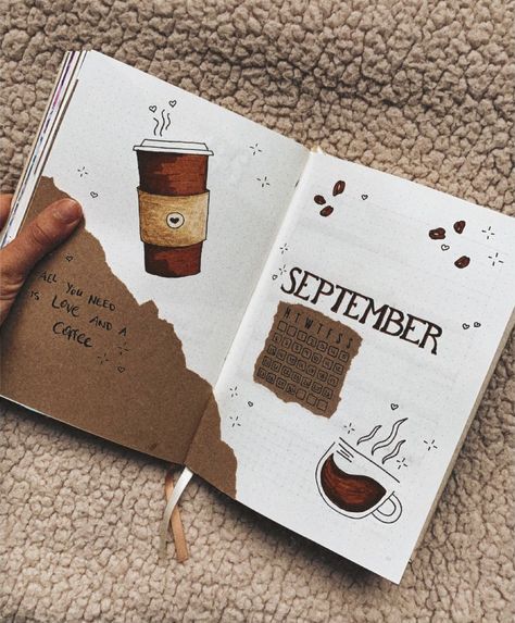 September Coffee, Bujo Cover, Bullet Journal September, Bookmarks Diy, Bullet Journal Month, Bullet Journal Mood Tracker Ideas, Bullet Journal Paper, Handmade Bookmarks, Bullet Journal Mood