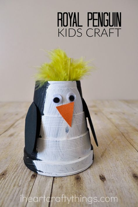 Penguins are so fun to learn about in the winter. Use a small foam cup to create a cute Royal Penguin kids craft. Combine it with a few children's books about penguins for an afternoon full of fun. Penguin Crafts Preschool, Royal Penguin, Winter Animal Crafts, Winter Crafts For Toddlers, Fun Winter Crafts, Penguin Crafts, Penguin Craft, Animal Crafts For Kids, Winter Crafts For Kids