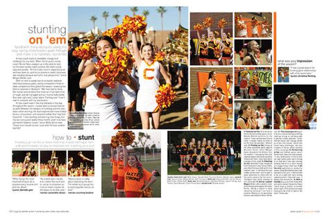 Fall Yearbook Spreads, Halloween Yearbook Spreads, Yearbook Opening Page Ideas, Cheer Yearbook Spread, Retro Yearbook Spreads, Yearbook Design Layout Creative, Schools Designs, Sports Yearbook, Yearbook Spread Ideas