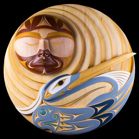 Sun Blue Heron Panel - Luke Marston Coast Salish, Native Artwork, Pacific Northwest Art, Woodwork Ideas, Haida Art, Native American Artwork, Inuit Art, Vase Crafts, Native Design