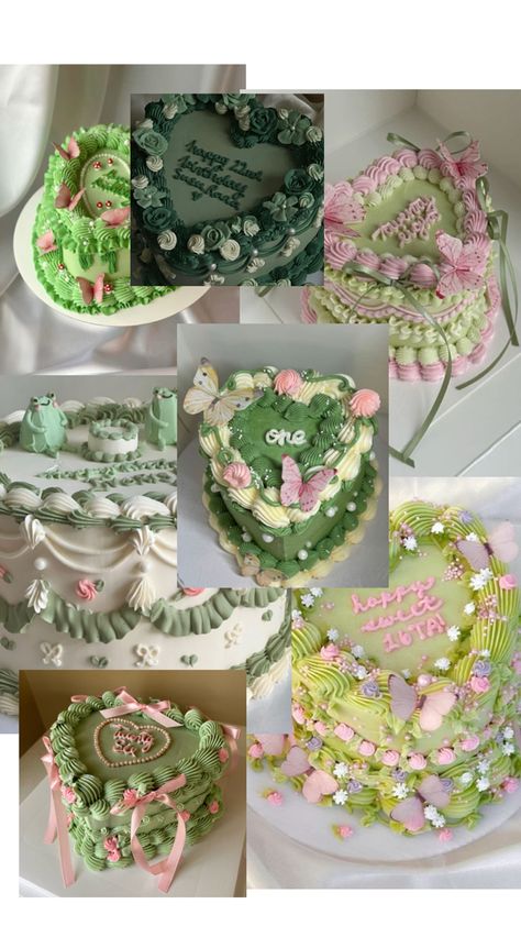 Cake Collage, Green Cake, Creative Birthday Cakes, Mother Birthday, Collage Vintage, John 3 16, Pretty Birthday Cakes, Heart Cake, Green Vintage