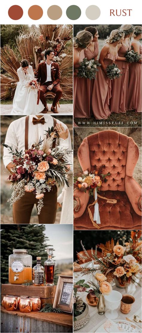 rust fall dusty orange wedding color ideas Hiasan Perkahwinan, Rust Wedding, Orange Wedding Colors, Fall Wedding Color Schemes, Chic Living Room Decor, Majlis Perkahwinan, Bohemian Chic Decor, Wedding Color Ideas, Wedding Themes Fall