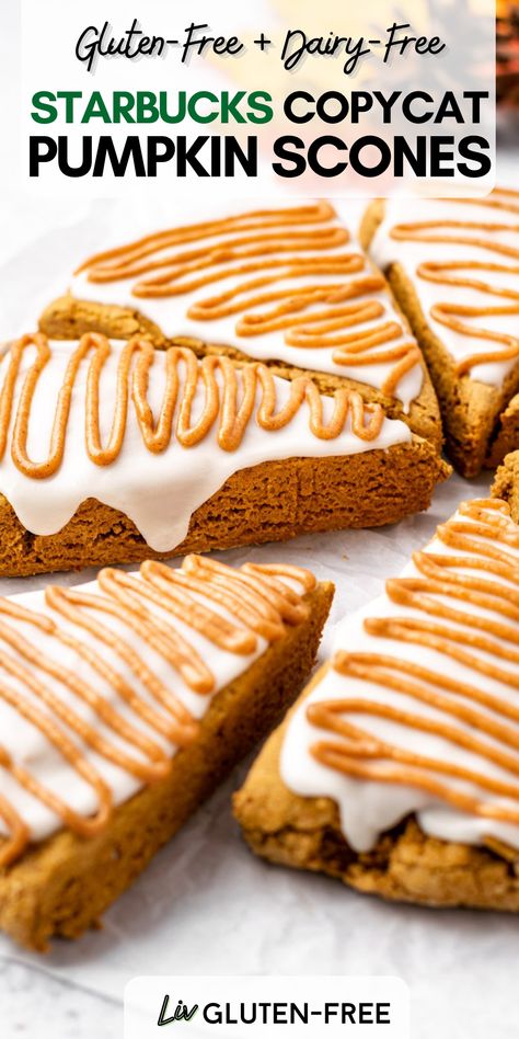 Starbucks Pumpkin Recipes, Pumpkin Scones Starbucks, Dairy Free Starbucks, Scones Vegan, Pumpkin Scones Recipe, Gluten Free Scones, Dairy Free Pumpkin, Homemade Scones, Maple Pumpkin