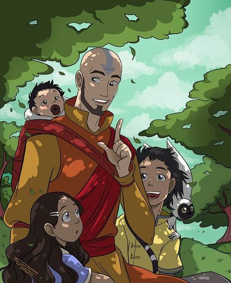 Avatar duties aside, it's family time! Aang with his children, Bumi, Kya and Tenzin (and of course Momo) | Artist: (@lucky_chan34dl) • Instagram Avatar Fanart, Avatar Ang, Avatar Legend Of Aang, Avatar: The Last Airbender, Avatar The Last Airbender Funny, Avatar Picture, Avatar Funny, Avatar Series, Korra Avatar