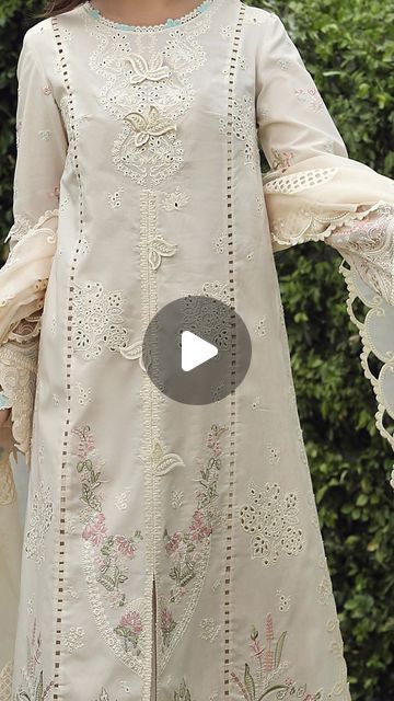 Qalamkar on Instagram: "Pre-booking starts from 5th May at 7pm (PKT) - Festive lawn’24   Zuha, crafted from pure lawn in pearl white, showcases a straight long open shirt adorned with intricate chikankari embroidery on the front and side panels, complemented by motifs and laces on the sleeves and borders. Paired with a graceful chikankari embroidered organza dupatta, it exudes elegance. The ensemble is completed with plain trousers featuring lace finishing, creating a divine look.  Pre-booking starts from 5th May at 7pm (PKT) - Festive lawn’24   www.qalamkar.com.pk   #qalamkar #Festivelawn #embroidered #luxury #lawn #SummerCollection #fashion" Eid Long Sleeve Organza Lawn Suit, White Organza Lawn Suit With Resham Embroidery, White Lawn Suit With Sheer Dupatta In Cambric, Unstitched Off-white Lawn Suit With Sheer Dupatta, Semi-stitched Resham Embroidered Organza Lawn Suit, Chikankari Embroidery, Open Shirt, Embroidered Organza, Organza Dupatta