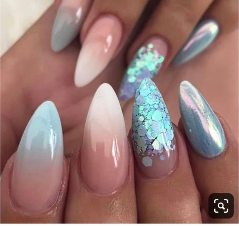 Unghie Sfumate, Cute Acrylic Nail Designs, Pretty Nail Designs, Mermaid Nails, Bride Nails, Baby Blues, Elegant Nails, Fabulous Nails, Beautiful Nail Art