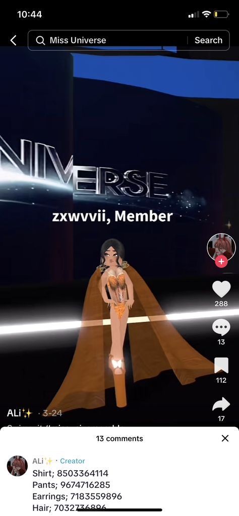 Miss Universe Roblox Code Gown, Miss Universe Roblox Code Dress, Roblox Gown Code, Miss Universe Roblox Code, Miss Universe Costumes, Miss Universe Gowns, Bloxburg Clothes, Miss Colombia, Roblox Clothing