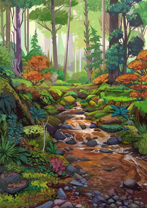 Creek Illustration, Environment Illustration, Digital Art Photoshop, Exploring Nature, Pine Forest, Explore Nature, Digital Art Print, Digital Art Prints, Art Classes