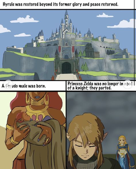 Botw Zelink, Zelink Comic, Link Protecting Zelda, Zelink Comic Breath Of The Wild, Link Protecting Zelda Botw, Link Fan Art, Legend Of Zelda Funny Comics, Legend Of Zelda Characters, Botw Memes Funny