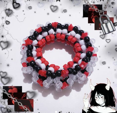 Kandi Creations, Kandi Jewelry, Black And Red Heart, Kandi Cuff Patterns, Kandi Inspo, Kandi Cuffs, Diy Kandi Bracelets, Pony Bead Crafts, Diy Kandi