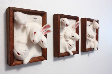 Felt spirit animals by Zoë Williams Bun Bun, Bunny Art, Grad School, Pop Surrealism, Sculpture Installation, Wall Sculpture, Mustard Seed, Soft Sculpture, Felt Art