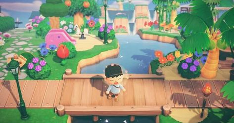 Wood Path, Island Theme, Acnh Ideas, Wooden Bridge, New Animal Crossing, Bridge Design, Animal Crossing Game, Island Design, Animal Crossing Qr