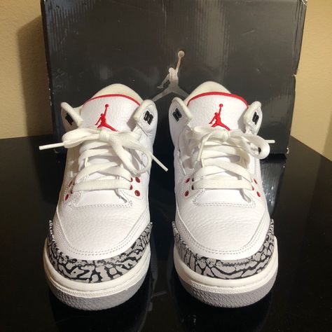 Air Jordan Retro 3 (Gs) White/ Fire Red Cement Gray Black. Worn About 3 Times Total So It’s Like Brand New. No Scuffs, No Creasing, No Stains. Comes With The Shoe Box. Air Jordan Retro 3, Jordan Retro 3, Retro 3, Jordan 3 Retro, Air Jordan 3 Retro, Air Jordan Retro, Cement Gray, Air Jordan 3, Kids Jordans