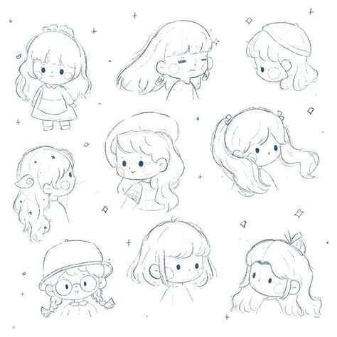 Art Post Instagram, Drawing Cute Characters, Cute Hair Drawing Reference, Cute Hair Drawing, Chibi Drawing Reference, Drawing Ideas Kawaii, Cute Drawing Reference, Cute Drawing Styles, Cute Character Drawings