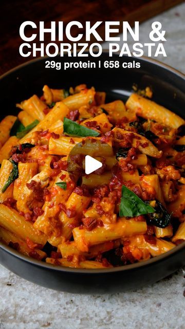 The Good Bite on Instagram: "Tag someone who needs this Chicken & Chorizo Pasta 😍😍

SAVE this recipe for later 🫶

Here’s your shopping list:
Tsp of extra virgin olive oil. 
50g of chorizo - finely chopped.
125g of chicken breast - thinly sliced.
1/2 tbsp of peri peri, cajun or fajita seasoning. 
1 shallot - finely chopped.
1 sweet red pepper - finely chopped.
1 jalapeno or green chilli - deseeded and finely chopped.
Tsp of dried oregano.
100ml of single cream or Elmlea.
2 tbsp of light cream cheese.
Tbsp of tomato puree.
2 handful of spinach.
150g of rigatoni. 
20g of parmesan - grated. 
 
Full recipe is on our website 🫶

 #Chicken #Chorizo #Pasta #TheGoodBite #HighProtein #Healthy #Recipe #diet" Chicken Chorizo Pasta, Chicken And Chorizo Pasta, Chorizo Pasta, Chicken Chorizo, Tomato Puree, Peri Peri, Fajita Seasoning, Green Chilli, Rigatoni