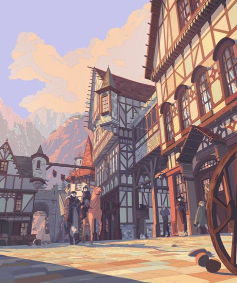 Behance :: For You Square Drawing, Fantasy Village, Comic Book Layout, Fantasy Town, Concept Art Tutorial, Medieval Houses, City Drawing, Fantasy City, Fantasy Setting