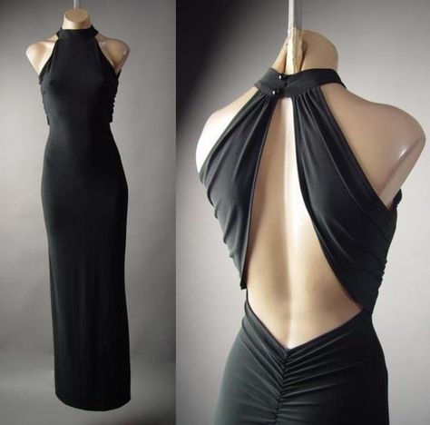 Black High Neck Open Back Ruched Evening Formal Gown Long 210 mv Dress S M L  | eBay Backless Black Dress, Backless Evening Gowns, Black Backless Dress, Dream Dresses, Prom Dress Inspiration, Bad Idea, Fashion Bug, Evening Formal, Formal Gown