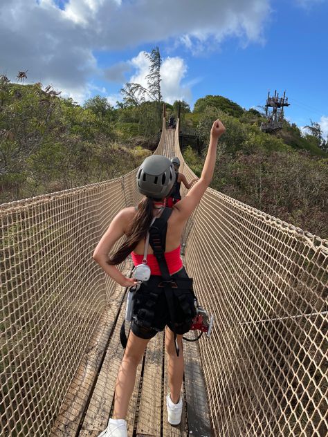 #bridge #zipline #hawaii Zip Line Outfit, Hawaii Ziplining, Zipline Outfit, Ziplining Outfit, Hawaii Activities, Hawaii Pictures, Artsy Photos, Adventure Aesthetic, Adventure Bucket List