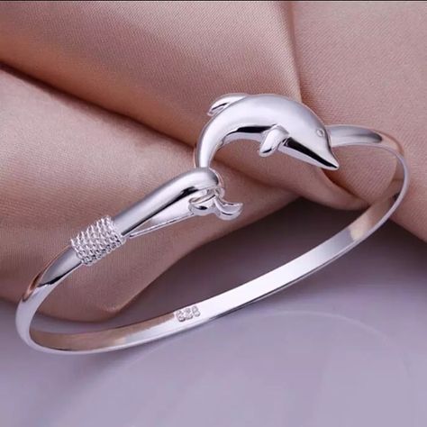 Silver Dolphin Bracelet Opens At The Hook On The Tail Dolphin Bracelet, Dolphin Jewelry, The Bangles, 925 Silver Bracelet, Silver Jewelry Fashion, Silver Plated Jewelry, Silver Bangle Bracelets, 925 Silver Jewelry, Bangles Jewelry