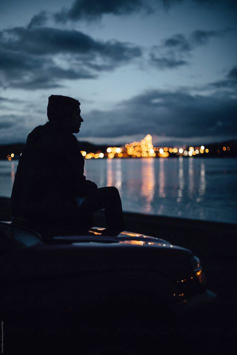 Sitting On Car Aesthetic, Under Bridge, Tired Man, River Side, Dark Purple Wallpaper, Night Friends, Hands In The Air, Artwork Ideas, Stormy Night