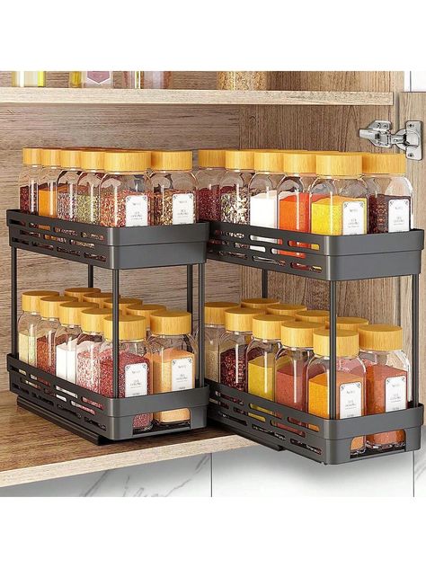 1pc Multi-Functional Seasoning Jar Spice Bottle Storage Rack, Double-Layer Pull-Out Plastic Condiment Shelf, Suitable For Kitchen Cabinet StorageI discovered amazing products on SHEIN.com, come check them out! Spice Cabinet Organization, Diy Kitchen Hacks, Spice Rack Organization, Pull Out Spice Rack, Cabinet Spice Rack, Upper Kitchen Cabinets, Cabinet Organizers, Narrow Cabinet, Kitchen Storage Hacks