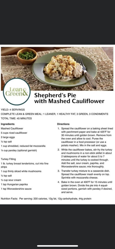 Optavia Shepards Pie With Mashed Cauliflower, Optavia Shepherds Pie Recipe, Optavia Irish Stew, Crab Food, Optavia Meals, Lean Green Recipes, Optavia Lean And Green Recipes, Shepards Pie, Optavia Lean And Green