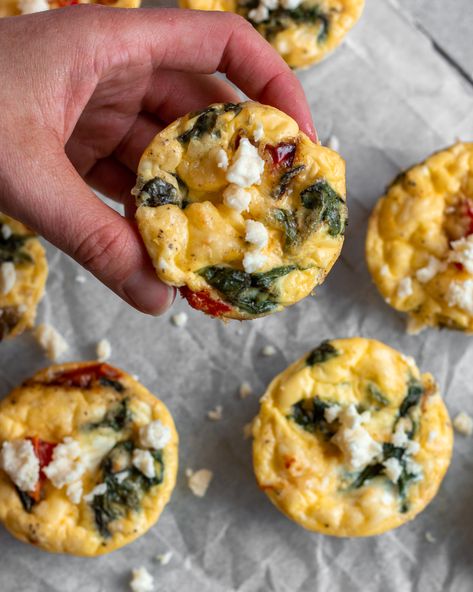 Egg Bites Peppers, Feta Breakfast Recipe, Egg Bites Roasted Red Pepper, Egg Bites Breakfast, Spinach And Bell Pepper Egg Bites, Roasted Red Pepper And Feta Egg Bites, Roasted Red Pepper Egg Bites, Feta Egg Muffins, Spinach Feta Egg Bites